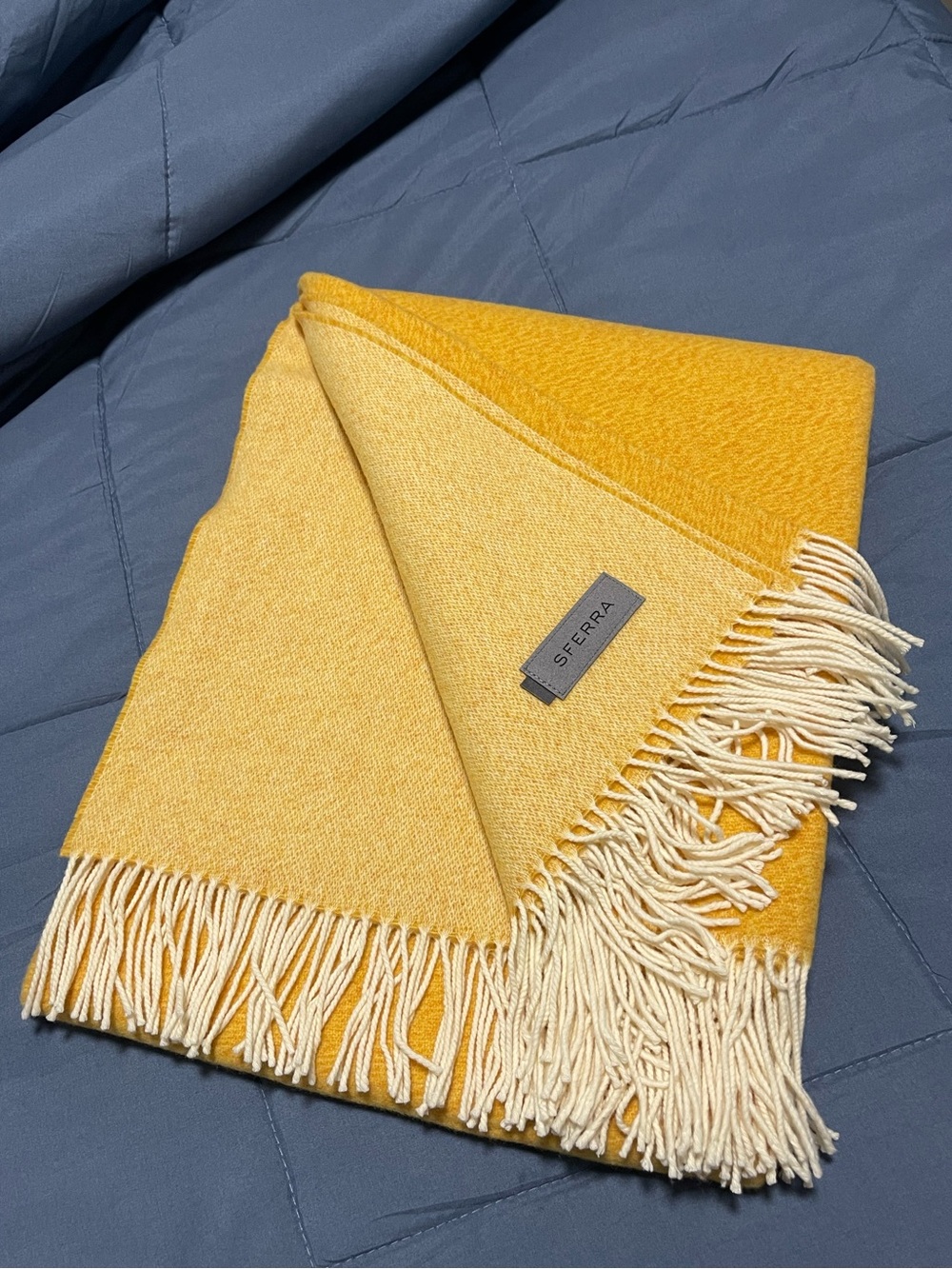 SFERRA $395 Matese Throw Sunshine Merino Wool Twisted Fringe 50x70” NWOT